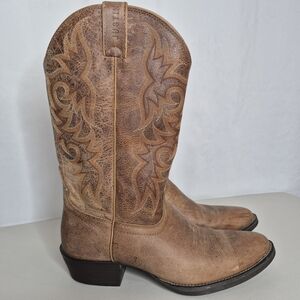 Justin Boots Stampede Leather Western Tan Puma Cow Boots - Size 11